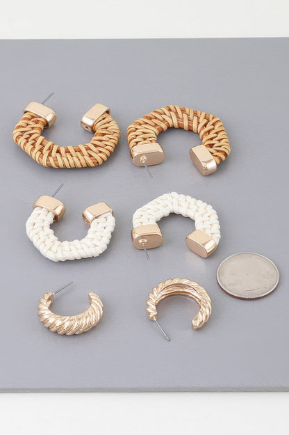 Multi Geometric Weaved Hoop Earrings Set - Tigbul's Variety Fashion Shop