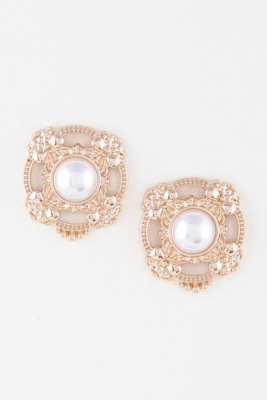 Antique Ribbon Pearl Stud Earrings - Tigbul's Variety Fashion Shop