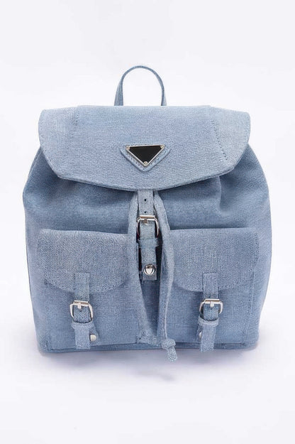 Denim Double Pocket Front Backpack - Tigbul's Variety Fashion Shop