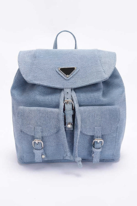 Denim Double Pocket Front Backpack - Tigbul's Variety Fashion Shop