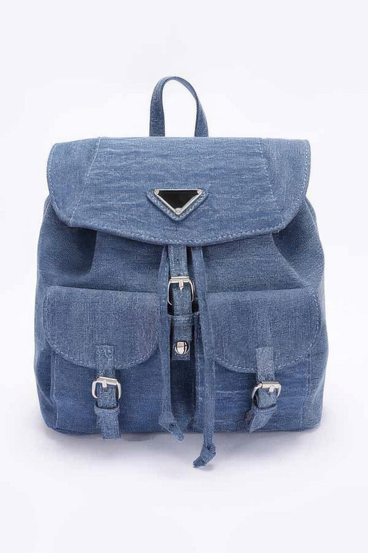 Denim Double Pocket Front Backpack - Tigbul's Variety Fashion Shop