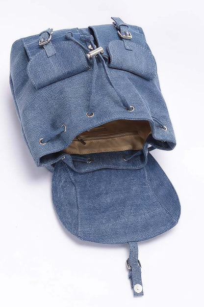 Denim Double Pocket Front Backpack - Tigbul's Variety Fashion Shop
