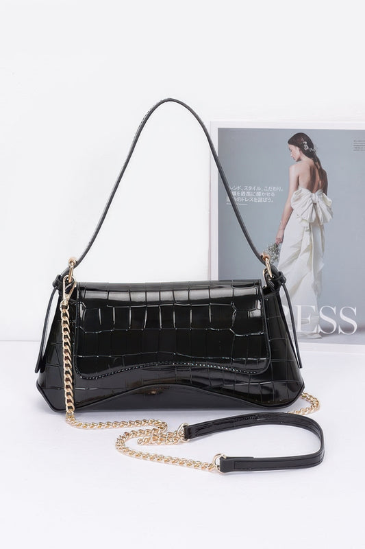 Croc Embossed Mirror Metallic Shoulder Bag - Tigbul's Variety Fashion Shop