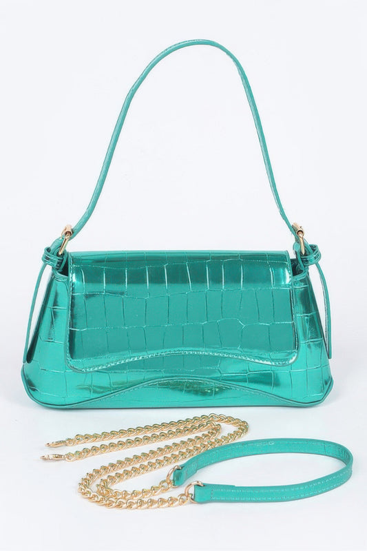 Croc Embossed Mirror Metallic Shoulder Bag - Tigbul's Variety Fashion Shop