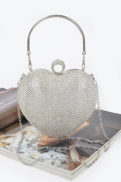 Rhinestone Heart Shape Party Clutch - Tigbul's Variety Fashion Shop