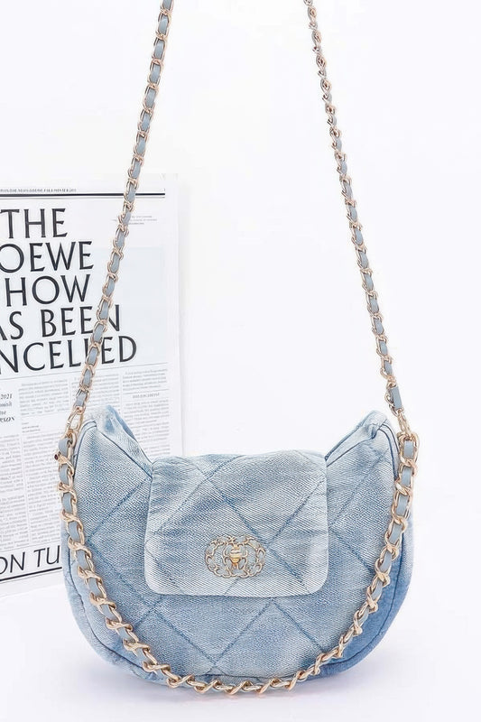 Quilted Washed Denim Crossbody Bag - Tigbul's Variety Fashion Shop