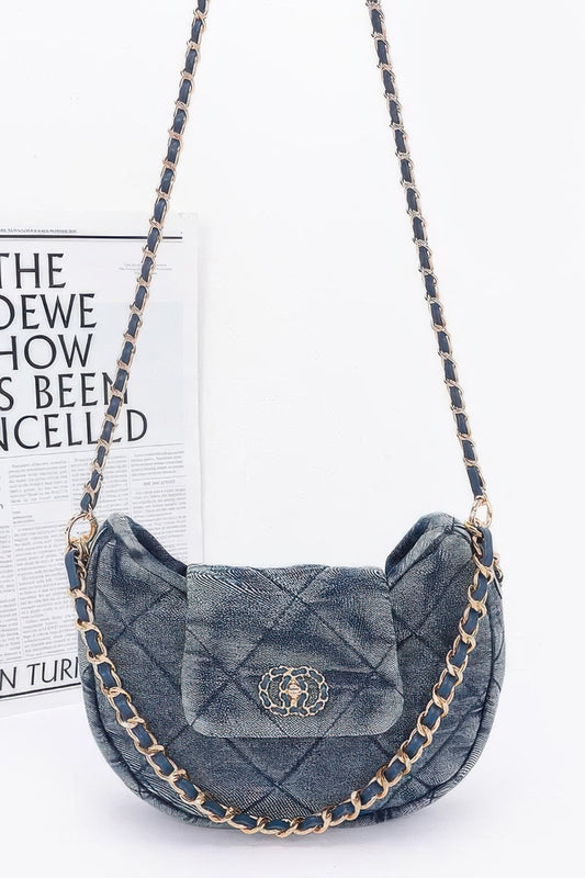 Quilted Washed Denim Crossbody Bag - Tigbul's Variety Fashion Shop