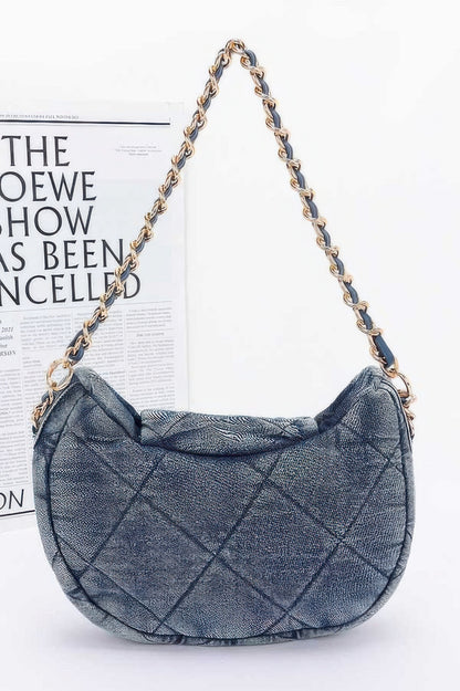 Quilted Washed Denim Crossbody Bag - Tigbul's Variety Fashion Shop