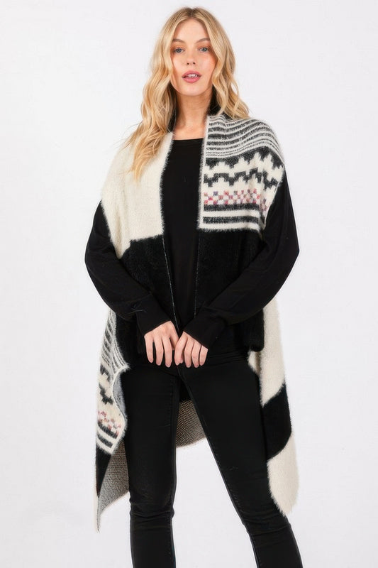 Fuzzy Aztec Pattern Vest - Tigbul's Variety Fashion Shop