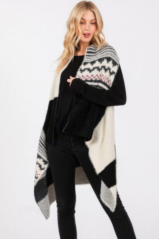 Fuzzy Aztec Pattern Vest - Tigbul's Variety Fashion Shop