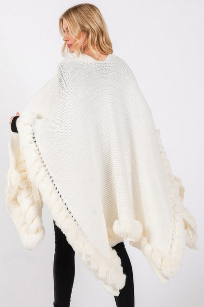 Faux Fur Trim Cape With Closure - Tigbul's Variety Fashion Shop