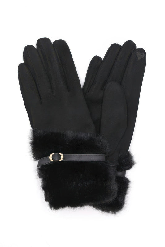 Faux Fur And Strap Cuff Smart Touch Gloves. - Tigbul's Variety Fashion Shop