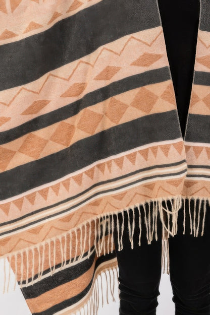 Aztec Pattern Fringe Ruana - Tigbul's Variety Fashion Shop