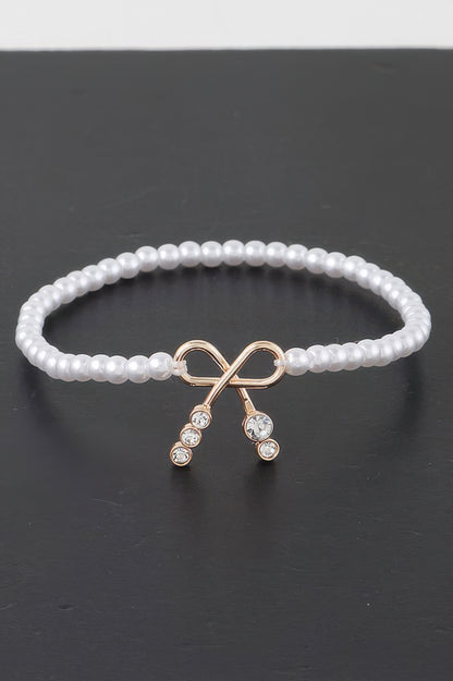 Faux Pearl Bow Rhinestone Bracelet - Tigbul's Variety Fashion Shop