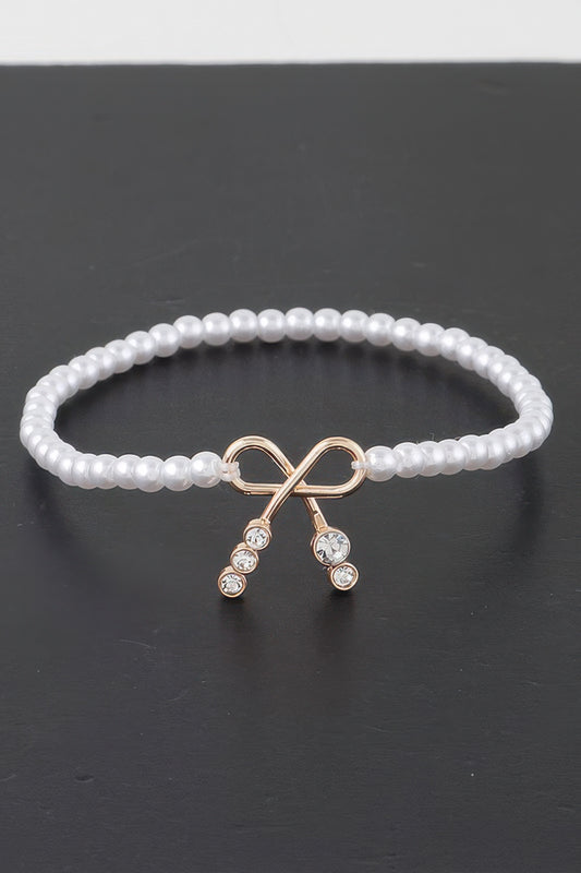Faux Pearl Bow Rhinestone Bracelet - Tigbul's Variety Fashion Shop