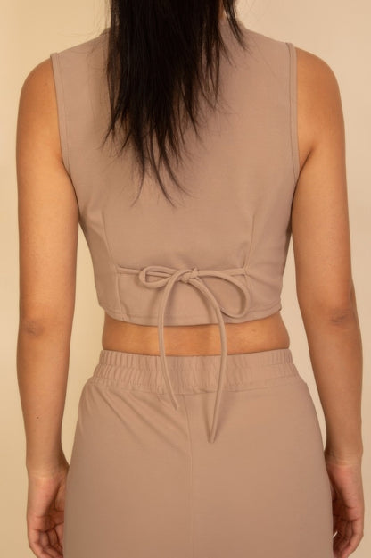 Tailored Button Vest With Adjustable Back Tie & Wide Leg Pants Set - Tigbul's Variety Fashion Shop