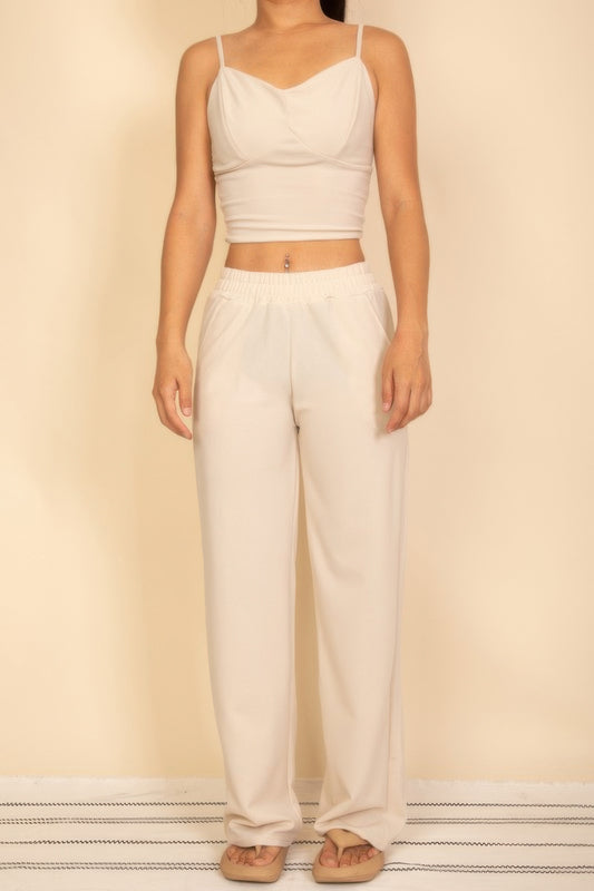 Spaghetti Strap Bralette Top & Wide Leg Pants Set - Tigbul's Variety Fashion Shop