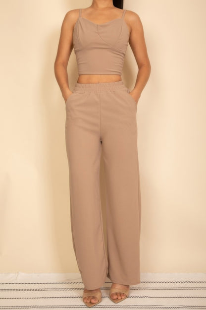 Spaghetti Strap Bralette Top & Wide Leg Pants Set - Tigbul's Variety Fashion Shop