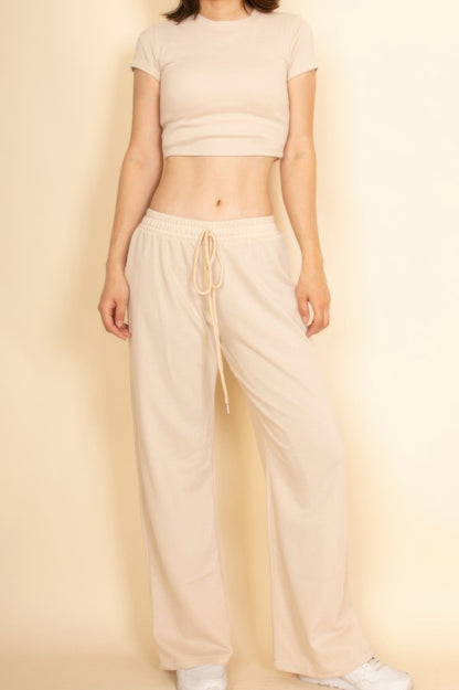 2-piece Crop Tee & Wide Leg Lounge Pants Set - Tigbul's Variety Fashion Shop