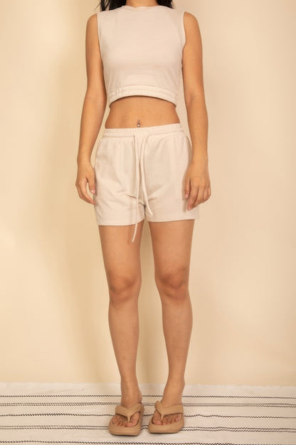 Cotton French Terry Crop Top & Shorts Set - Tigbul's Variety Fashion Shop