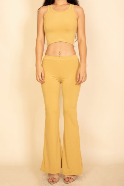 Ribbed Sleeveless Crop Top & Flared Pants Set - Tigbul's Variety Fashion Shop