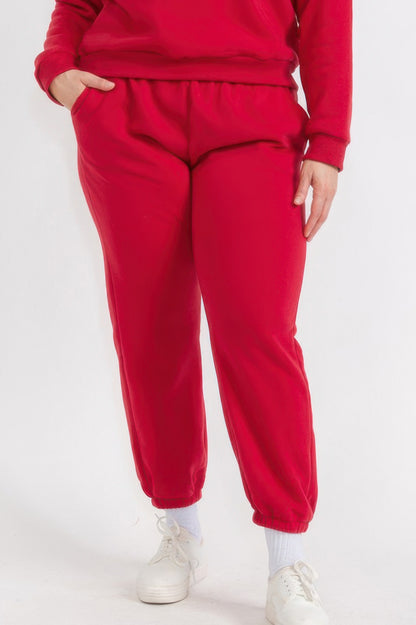 Plus Size Poly Fleece Elastic Waist Joggers - Tigbul's Variety Fashion Shop
