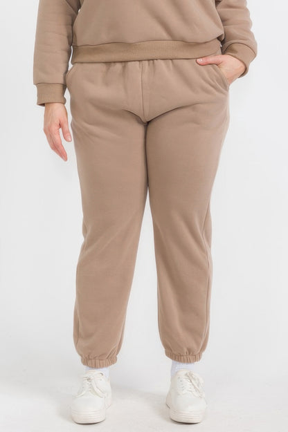 Plus Size Poly Fleece Elastic Waist Joggers - Tigbul's Variety Fashion Shop