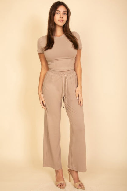 Relaxed Fit Top And Wide-leg Pants Set - Tigbul's Variety Fashion Shop