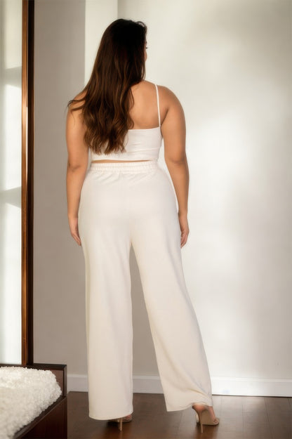 Plus Size Bustier Crop Cami Top & Slant Pocket Straight Pants - Tigbul's Variety Fashion Shop