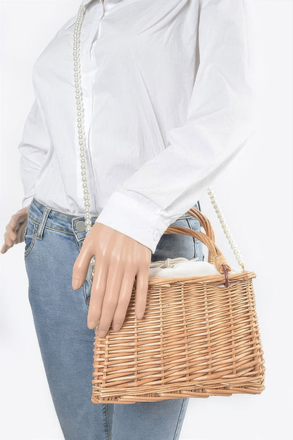 Bamboo Clutch W Faux Pearl Strap - Tigbul's Variety Fashion Shop