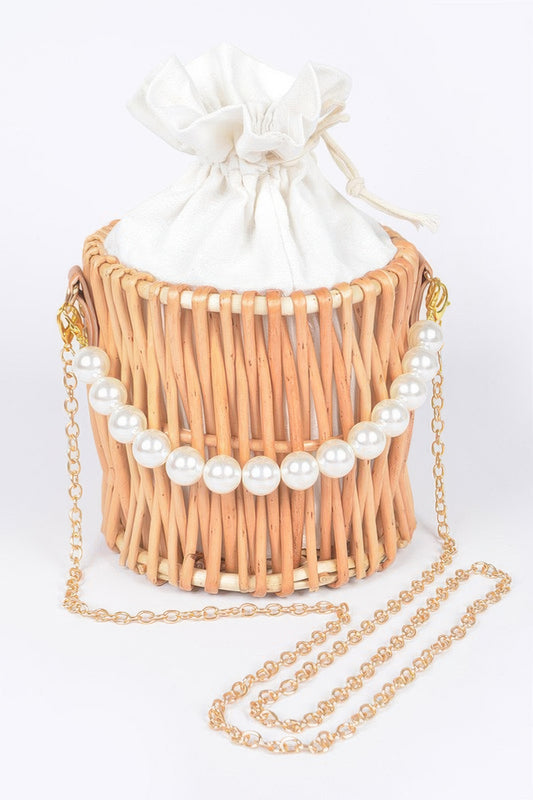 Bamboo Clutch W Faux Pearl Handle - Tigbul's Variety Fashion Shop