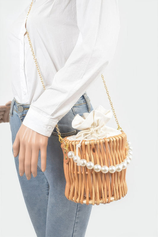 Bamboo Clutch W Faux Pearl Handle - Tigbul's Variety Fashion Shop