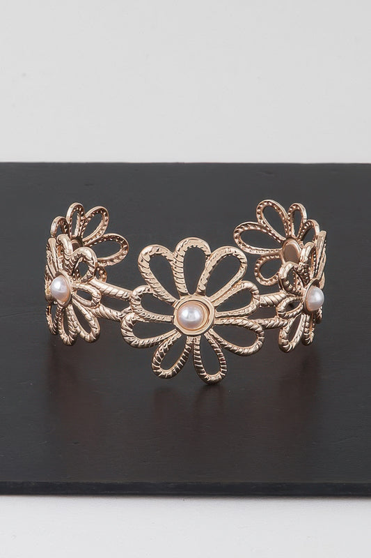 Pearled Flower Cuff Bracelet - Tigbul's Variety Fashion Shop