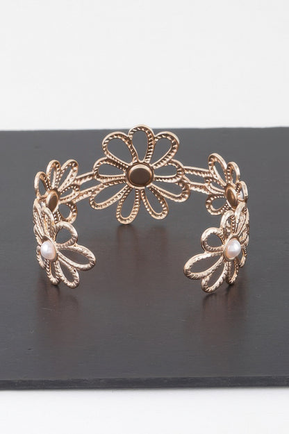 Pearled Flower Cuff Bracelet - Tigbul's Variety Fashion Shop