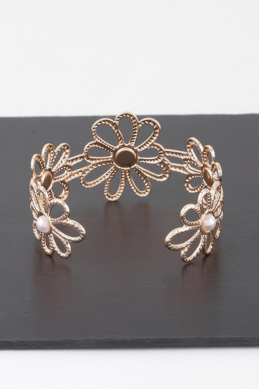 Pearled Flower Cuff Bracelet - Tigbul's Variety Fashion Shop