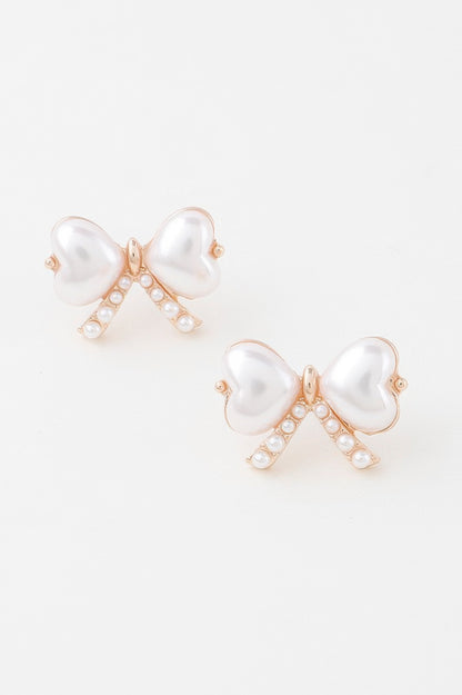 Heart Pearl Ribbon Earrings - Tigbul's Variety Fashion Shop