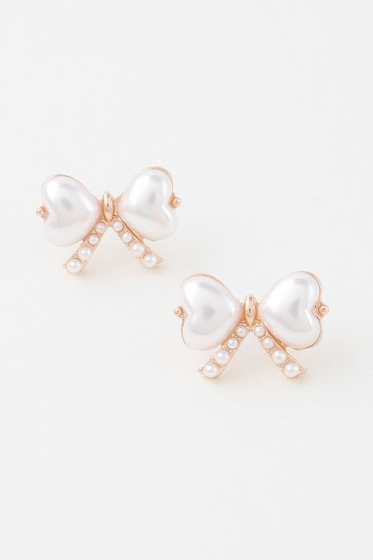 Heart Pearl Ribbon Earrings - Tigbul's Variety Fashion Shop