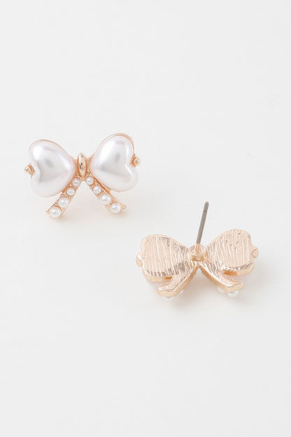 Heart Pearl Ribbon Earrings - Tigbul's Variety Fashion Shop