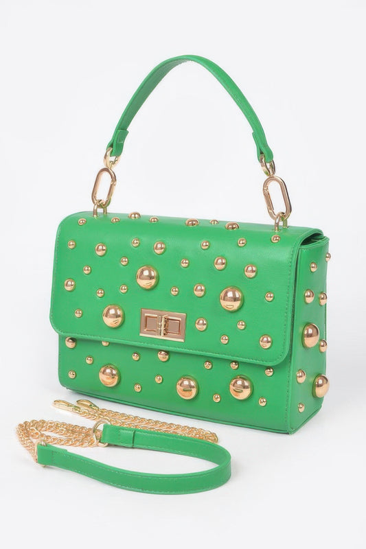 Faux Leather Multi Metal Studded Shoulder Bag - Tigbul's Variety Fashion Shop