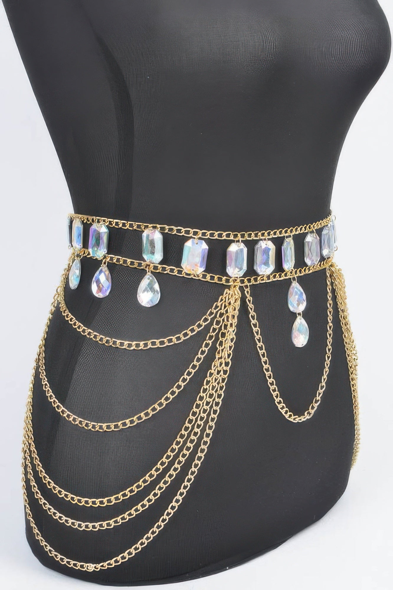 Metal Layered Chain Belt W/acrylic Stone - Tigbul's Variety Fashion Shop