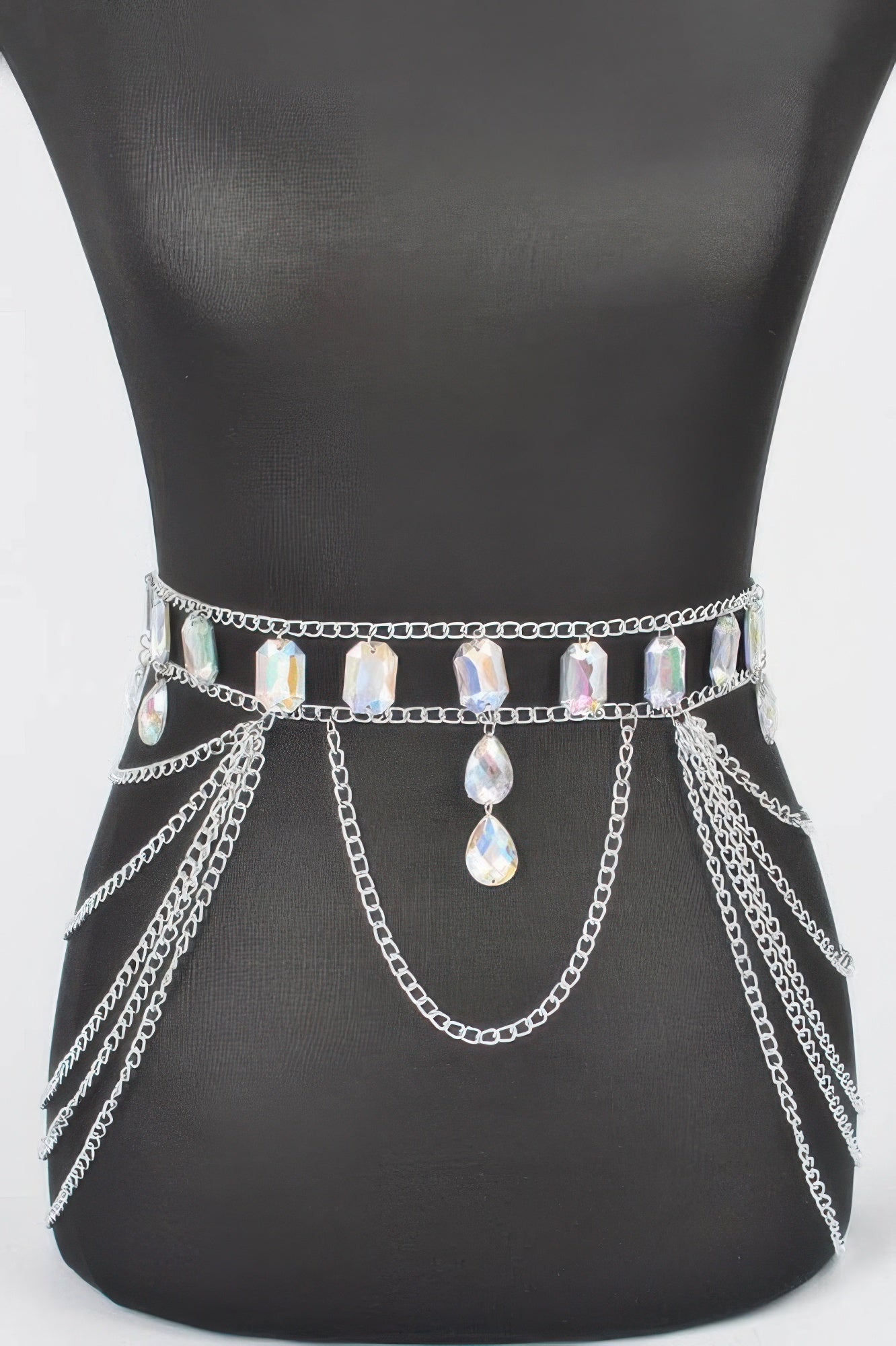 Metal Layered Chain Belt W/acrylic Stone - Tigbul's Variety Fashion Shop