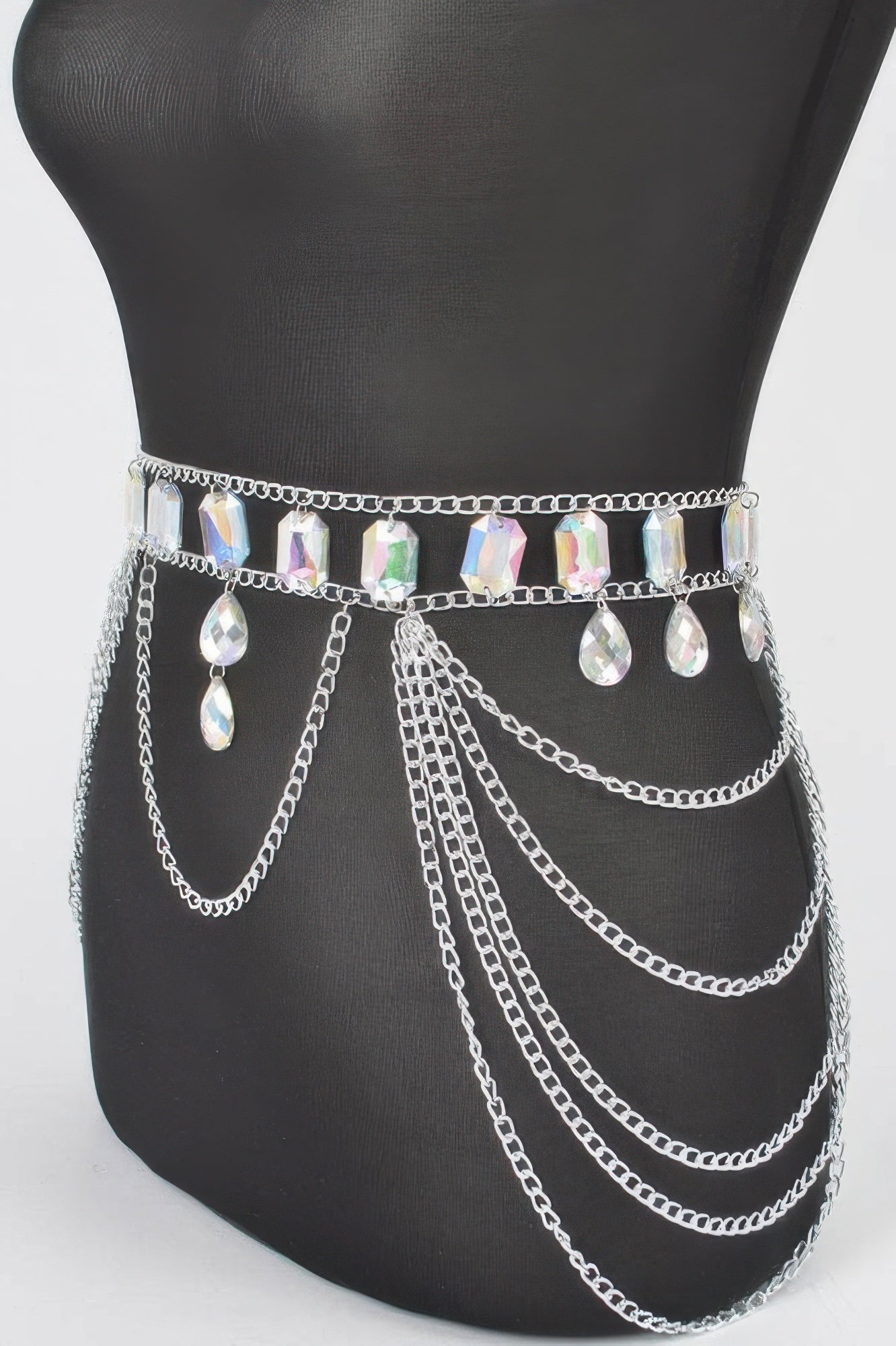 Metal Layered Chain Belt W/acrylic Stone - Tigbul's Variety Fashion Shop
