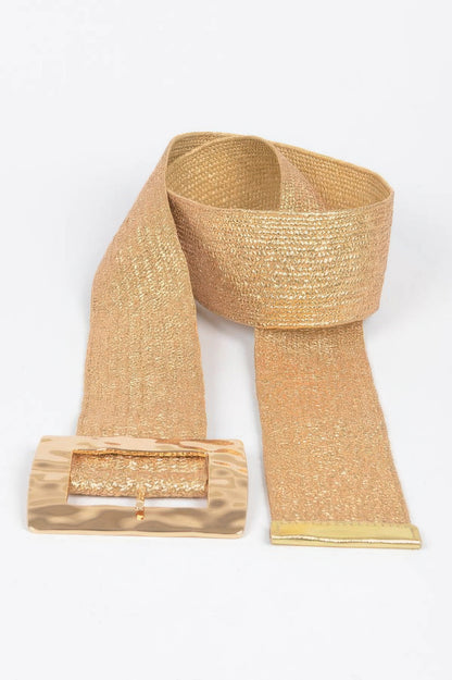 Rectangle Metal Buckle Stretch Plussize Straw Belt - Tigbul's Variety Fashion Shop