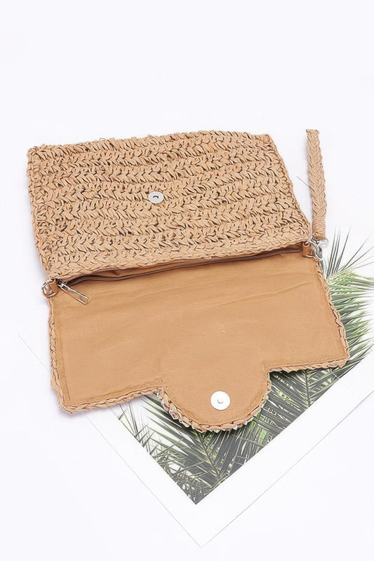 Faux Straw Multi Shell Front Flap Clutch - Tigbul's Variety Fashion Shop