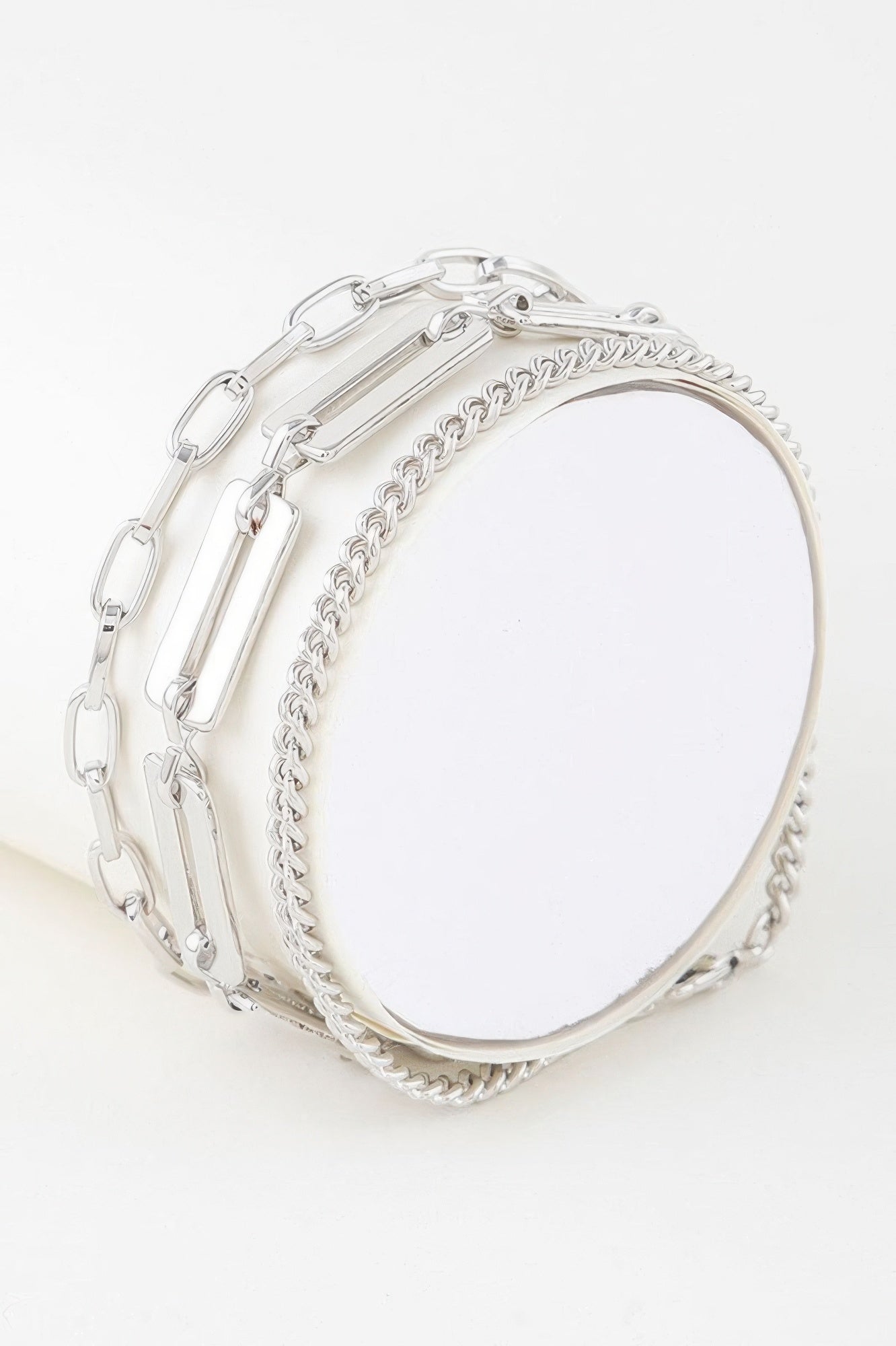 Triple plate curb link bracelet, silver-tone stacked curb link chains