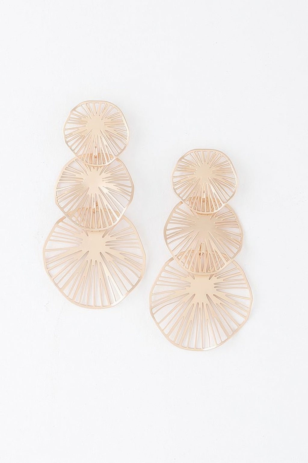Triple Lemon Drop earrings—three layered gold fan discs