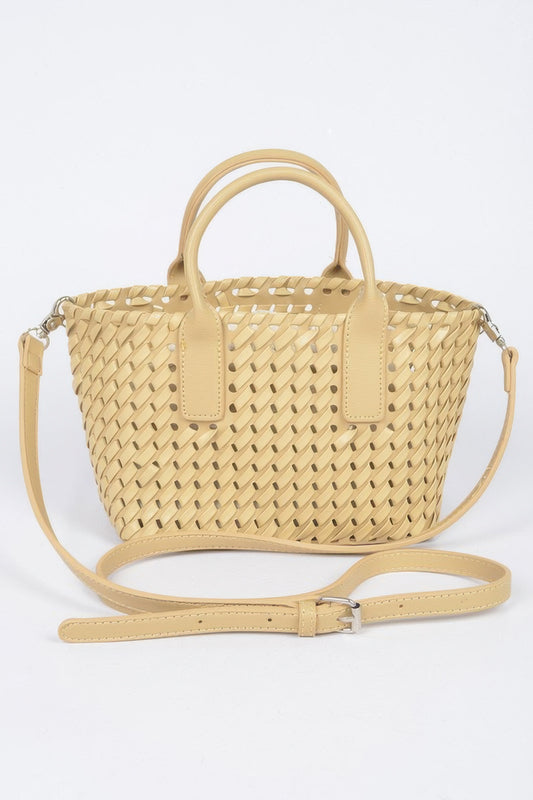 Faux Leather Braided Tote Bag - Tigbul's Variety Fashion Shop