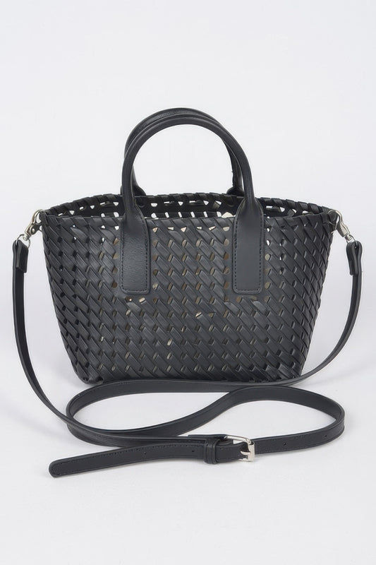 Faux Leather Braided Tote Bag - Tigbul's Variety Fashion Shop