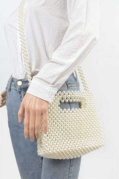 Hand Made Faux Pearl Bead Crossbody Bag - Tigbul's Variety Fashion Shop