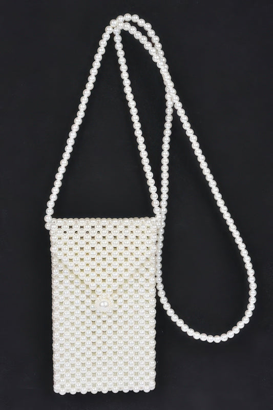 Hand Made Faux Pearl Bead Crossbody Small Bag - Tigbul's Variety Fashion Shop